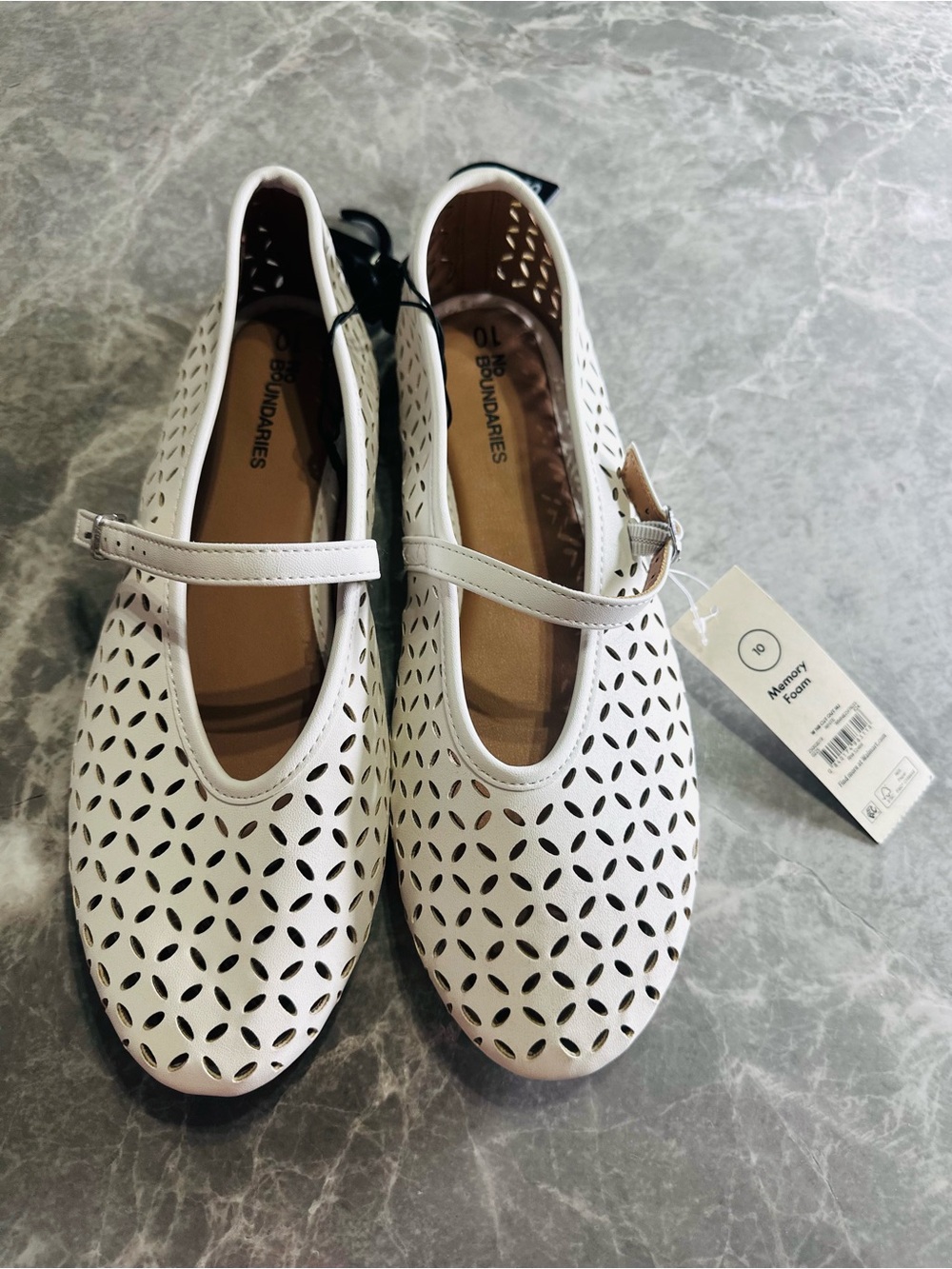 No Boundaries Flats Womens Size 10 White Studded Slip On Ballet Shoes